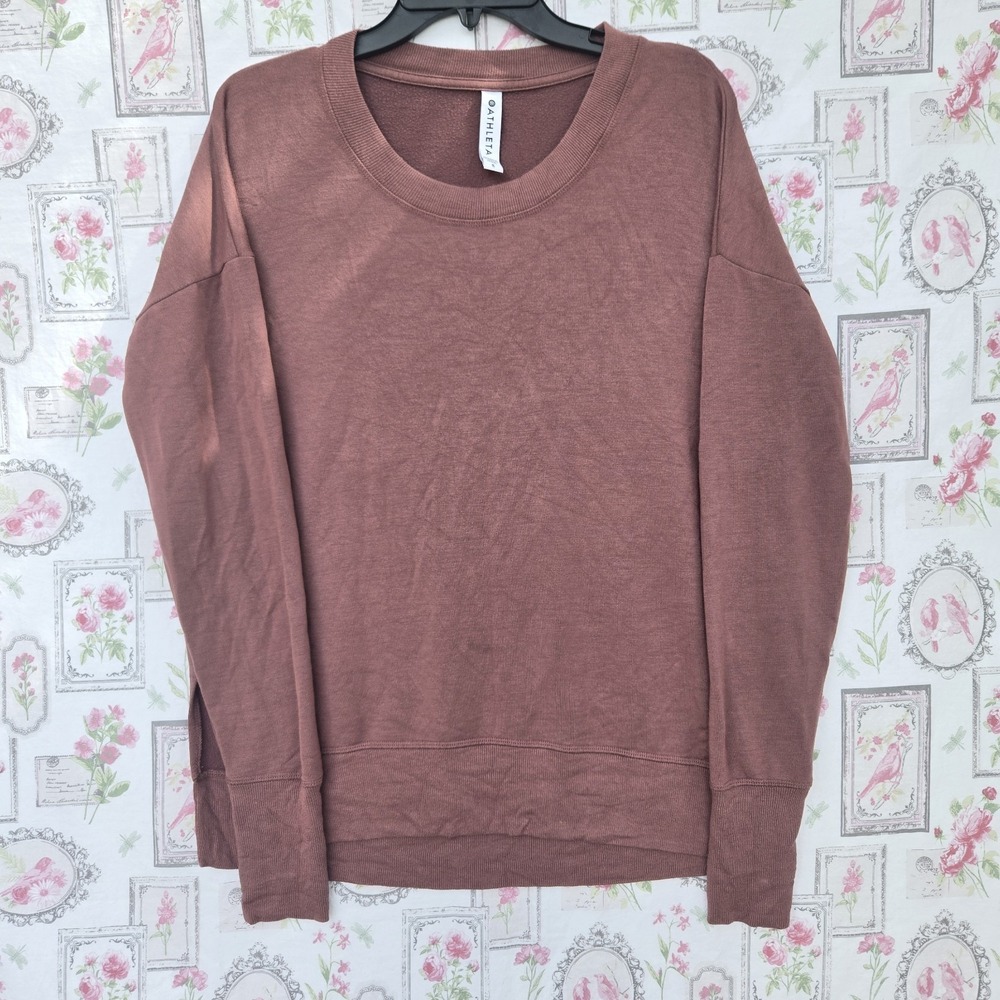 Athleta Pink Long Sleeve Crewneck Sweatshirt Thumbholes Size Small